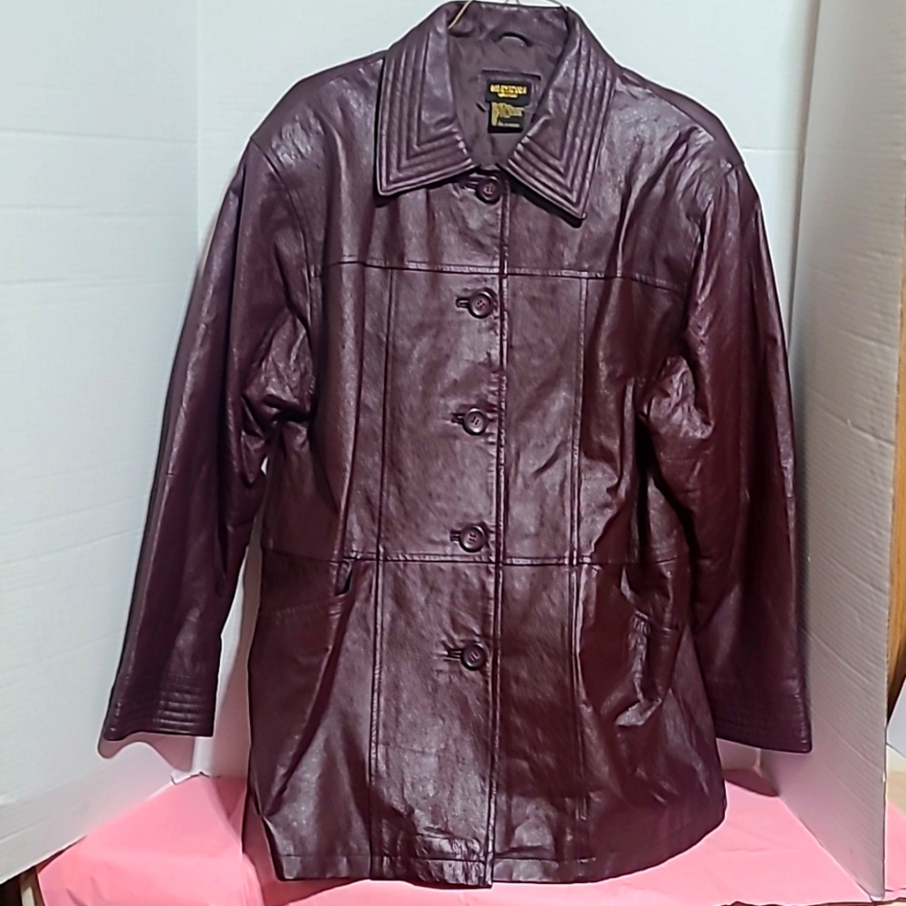 Salon Studio Haband Burgandy Genuine Leather Coat Women's Size Large